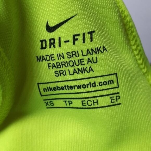 Nike Pro Classic Swoosh Dri-Fit Sports Bra Medium Support Neon Yellow Black XS - Picture 10 of 10